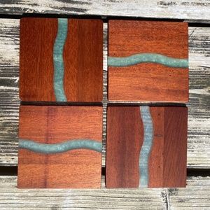 4" Mahogany Coaster Set Epoxy River Coasters